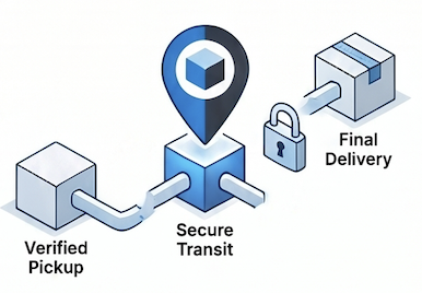 Verified pickup, secure transit, and final delivery of a parcel