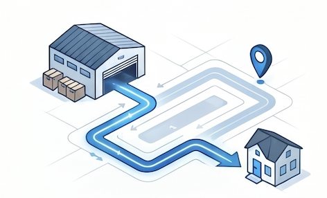AI routing a shipment from warehouse to a customer's home